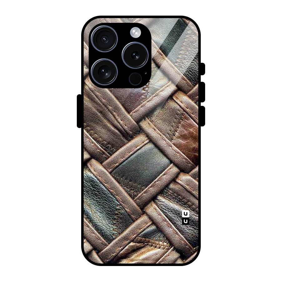 Classic Leather Belt Design Glass Back Case for iPhone 15 Pro