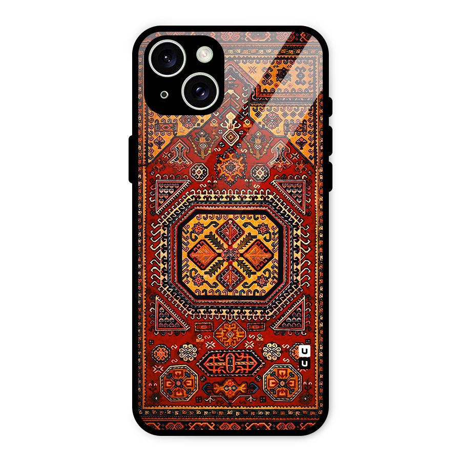 Classic Luxury Carpet Pattern Glass Back Case for iPhone 15 Plus