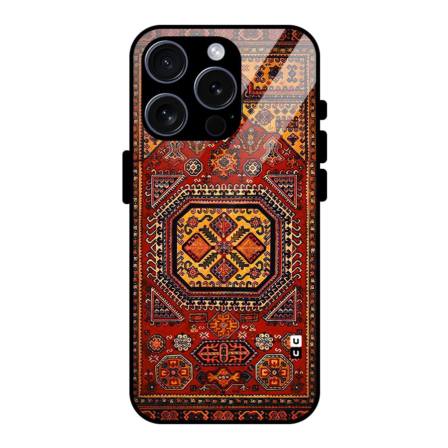 Classic Luxury Carpet Pattern Glass Back Case for iPhone 15 Pro