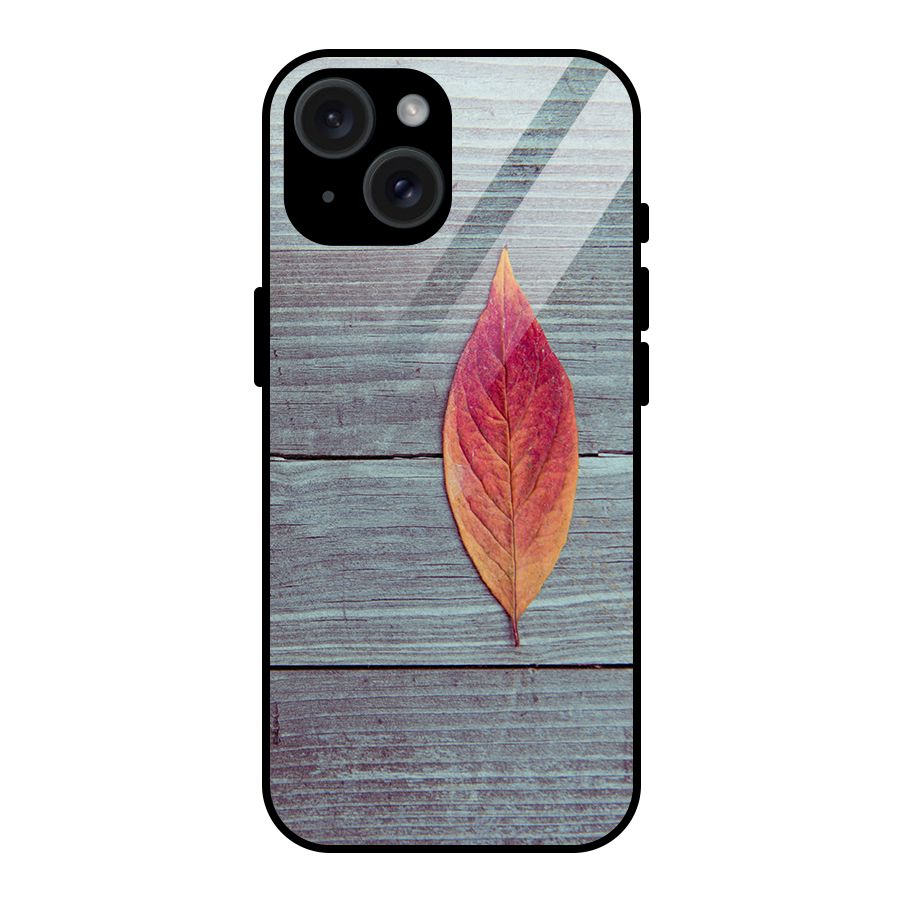 Classic Wood Leaf Glass Back Case for iPhone 15