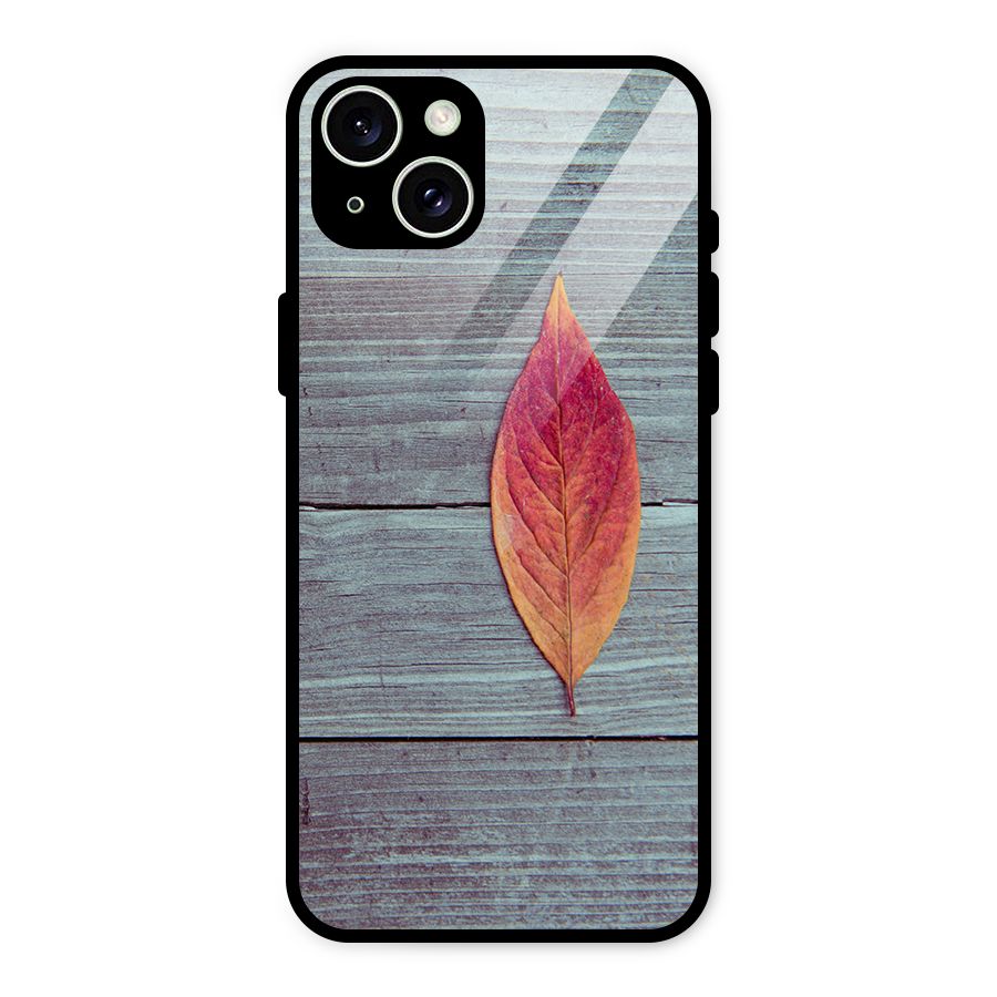 Classic Wood Leaf Glass Back Case for iPhone 15 Plus