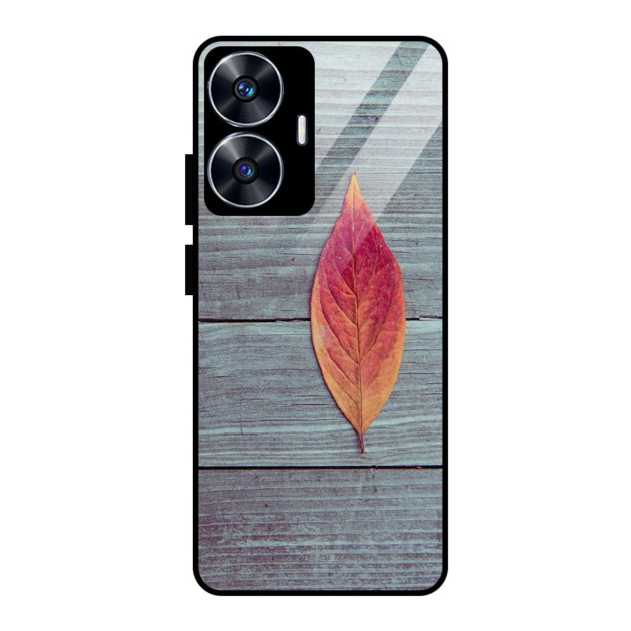 Classic Wood Leaf Glass Back Case for realme C55