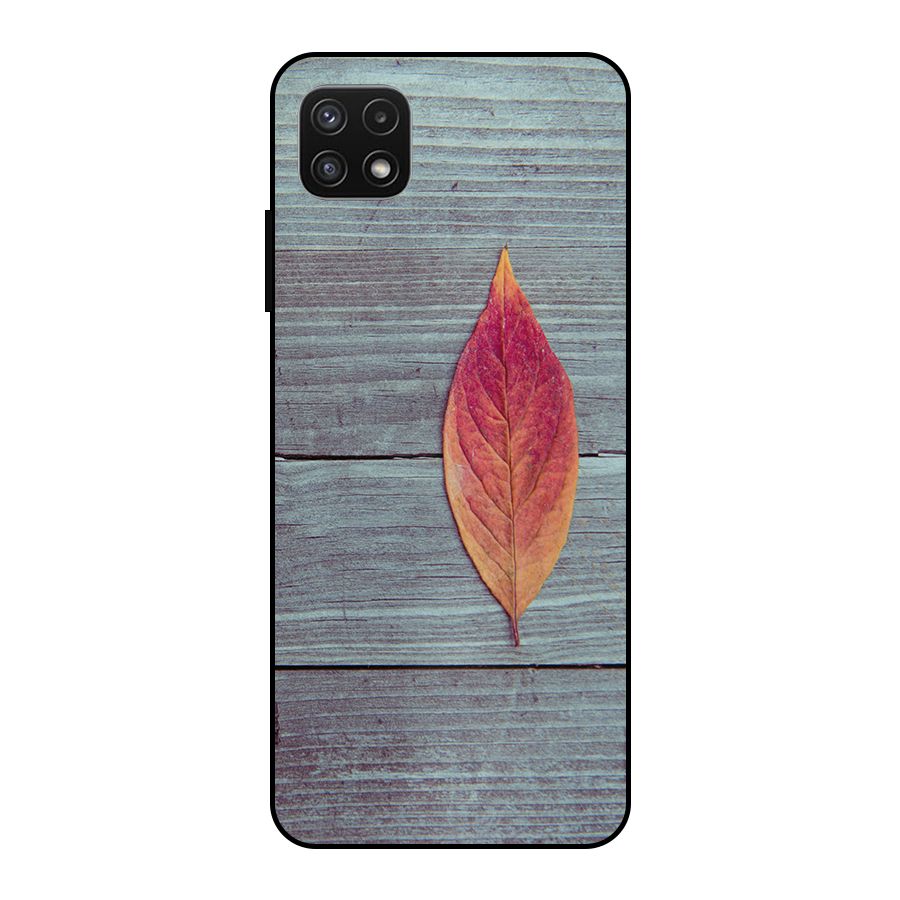 Classic Wood Leaf Metal Back Case for Galaxy A22 5G
