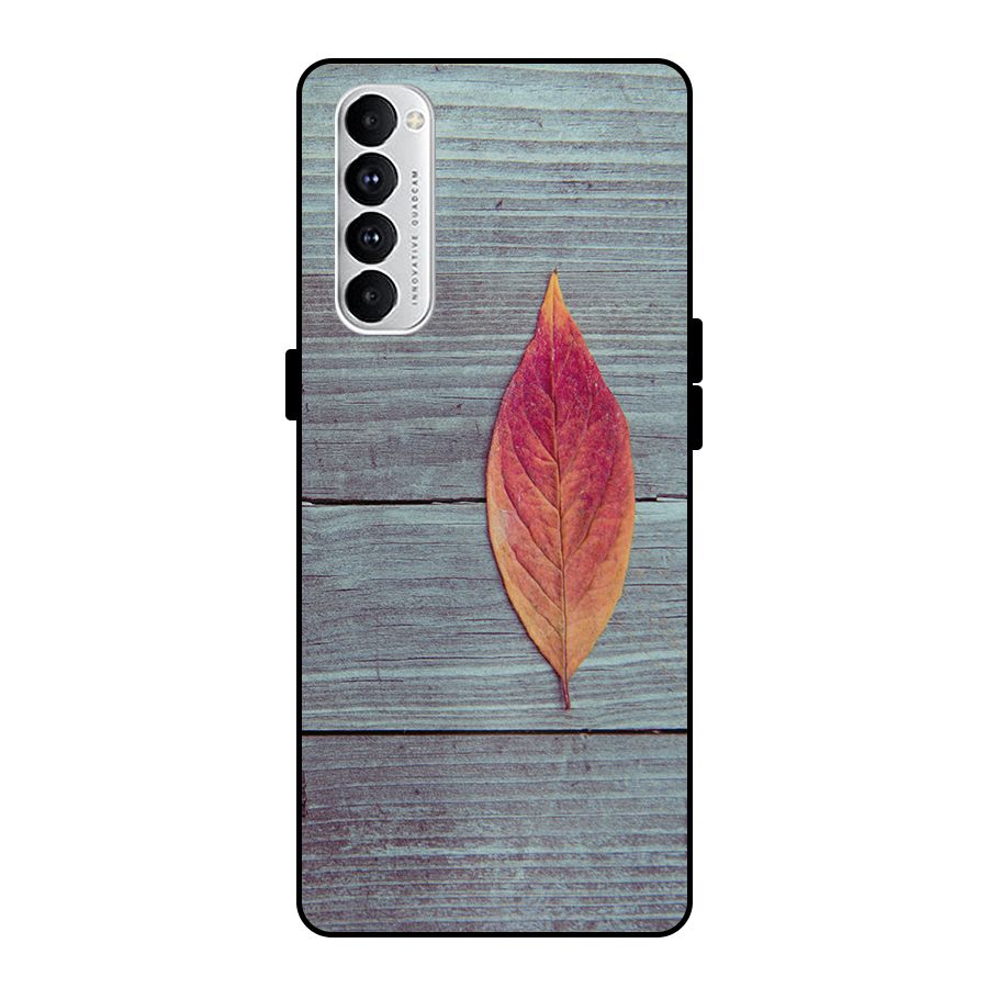 Classic Wood Leaf Metal Back Case for Oppo Reno4 Pro