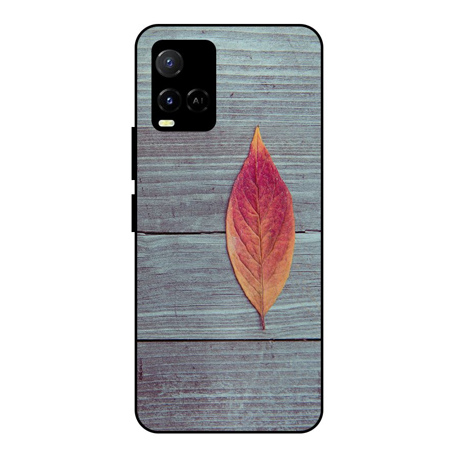 Classic Wood Leaf Metal Back Case for Vivo Y21A