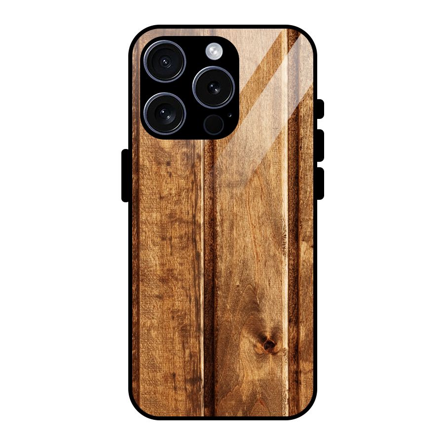 Classic Wood Print Glass Back Case for iPhone 15 Pro