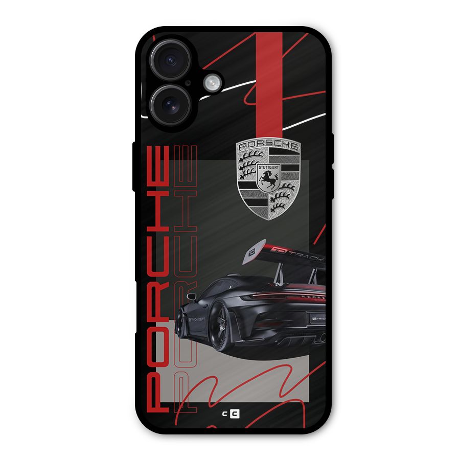 Classy Black Supercar Metal Back Case for iPhone 16 Plus