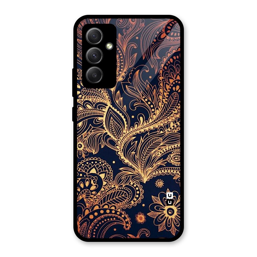 Classy Golden Leafy Design Glass Back Case for Galaxy A34