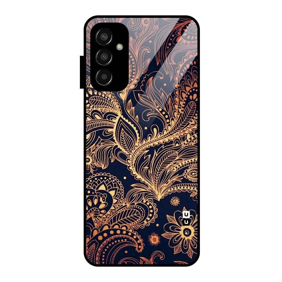 Classy Golden Leafy Design Glass Back Case for Galaxy F13