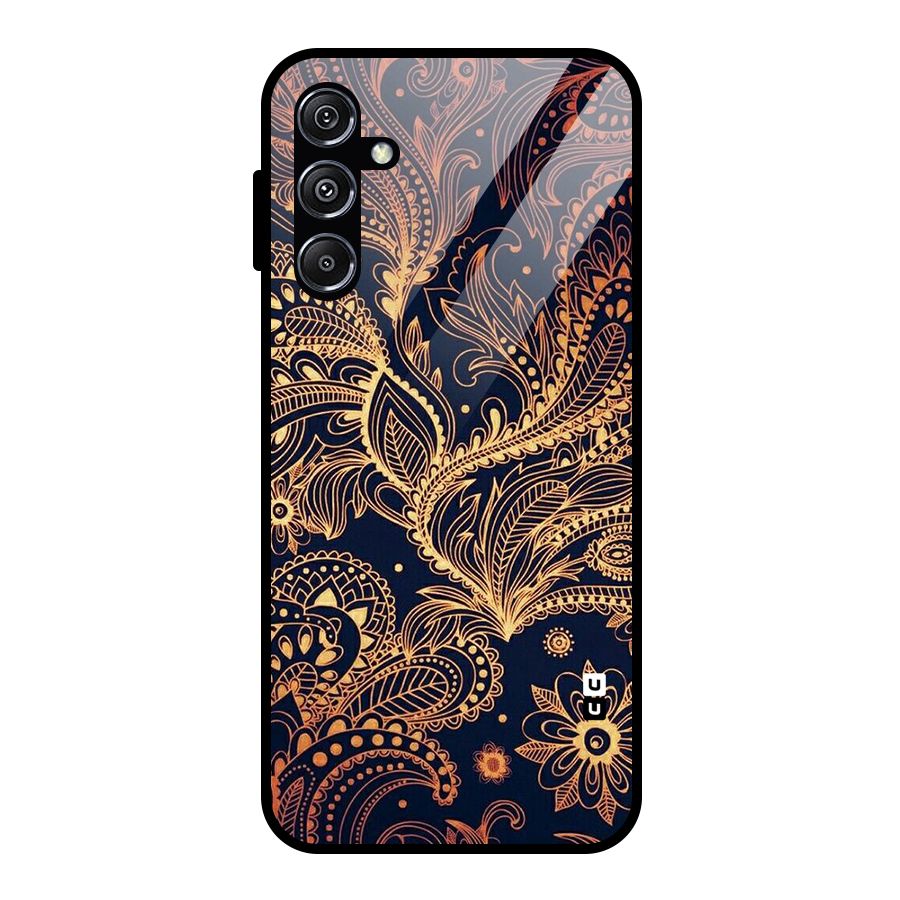 Classy Golden Leafy Design Glass Back Case for Galaxy M34 5G