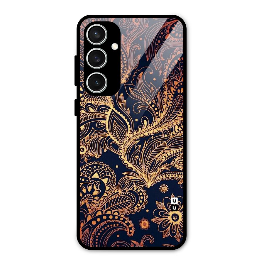 Classy Golden Leafy Design Glass Back Case for Galaxy S23 FE