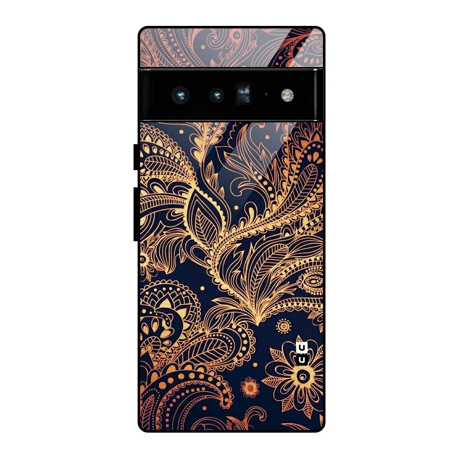 Classy Golden Leafy Design Glass Back Case for Google Pixel 6 Pro