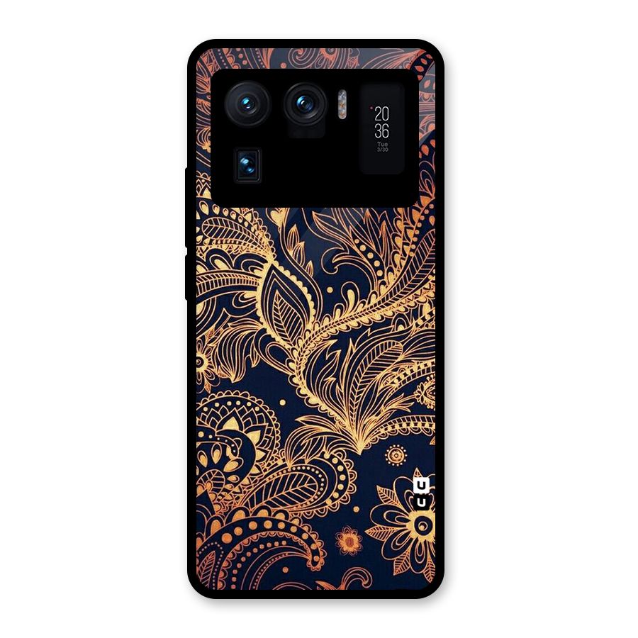 Classy Golden Leafy Design Glass Back Case for Mi 11 Ultra