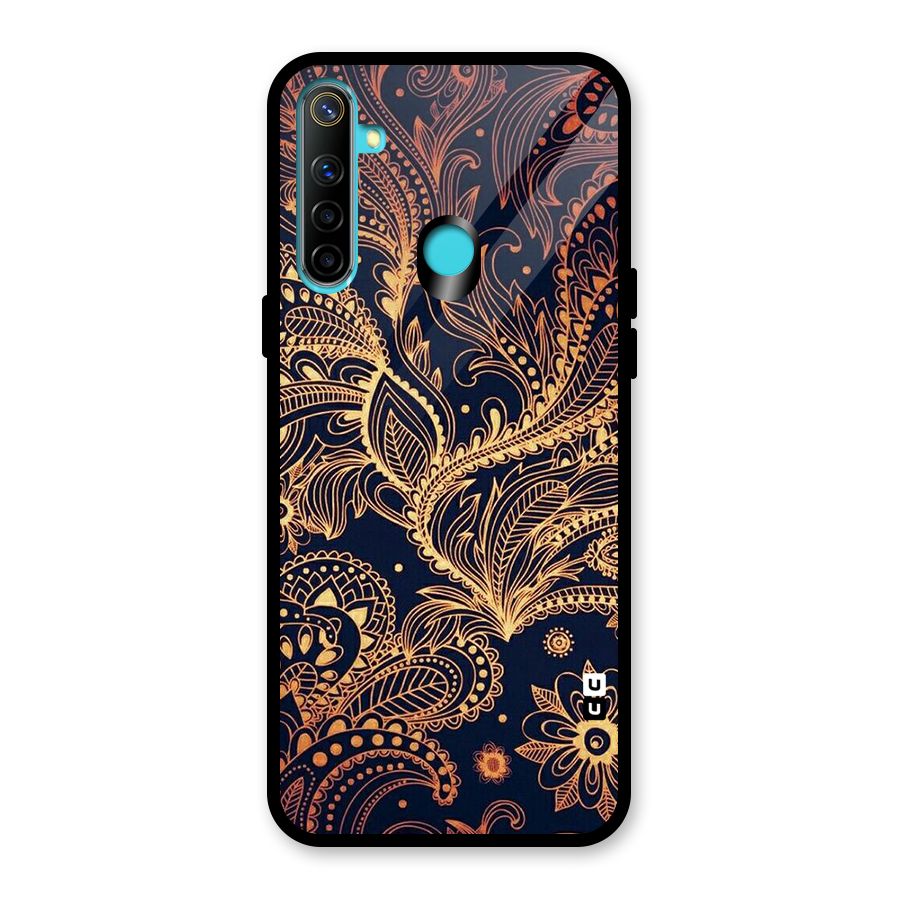Classy Golden Leafy Design Glass Back Case for Realme 5
