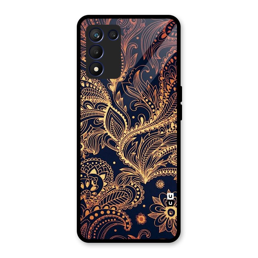Classy Golden Leafy Design Glass Back Case for Realme 9 5G Speed