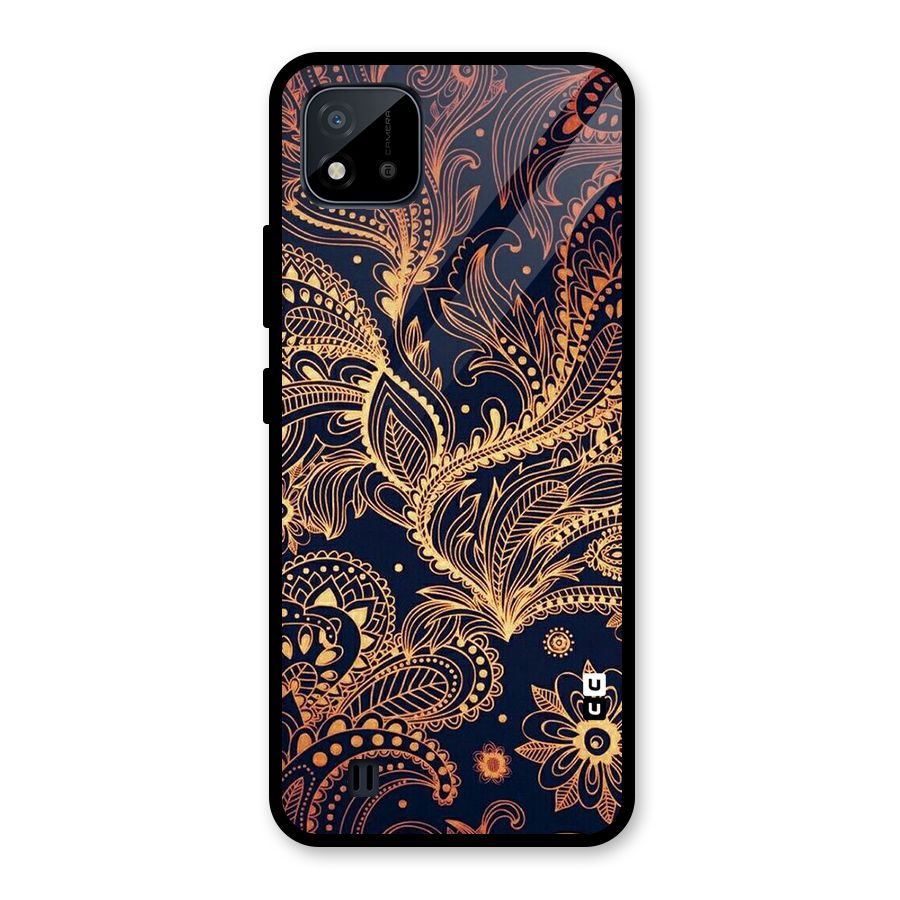 Classy Golden Leafy Design Glass Back Case for Realme C11 2021