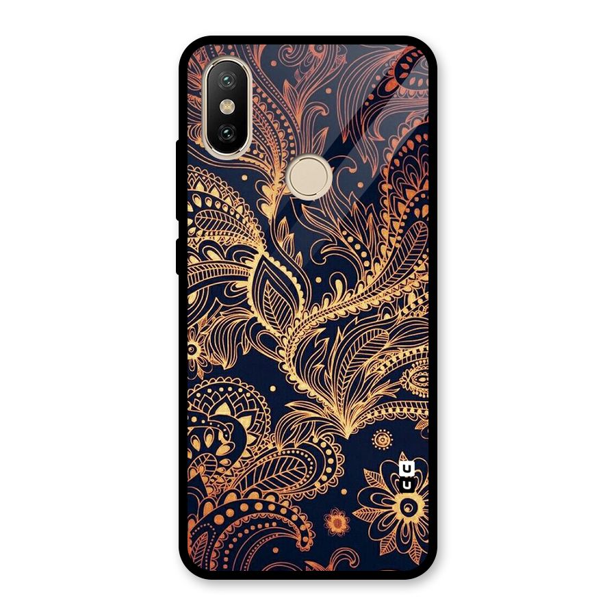 Classy Golden Leafy Design Glass Back Case for Redmi A1