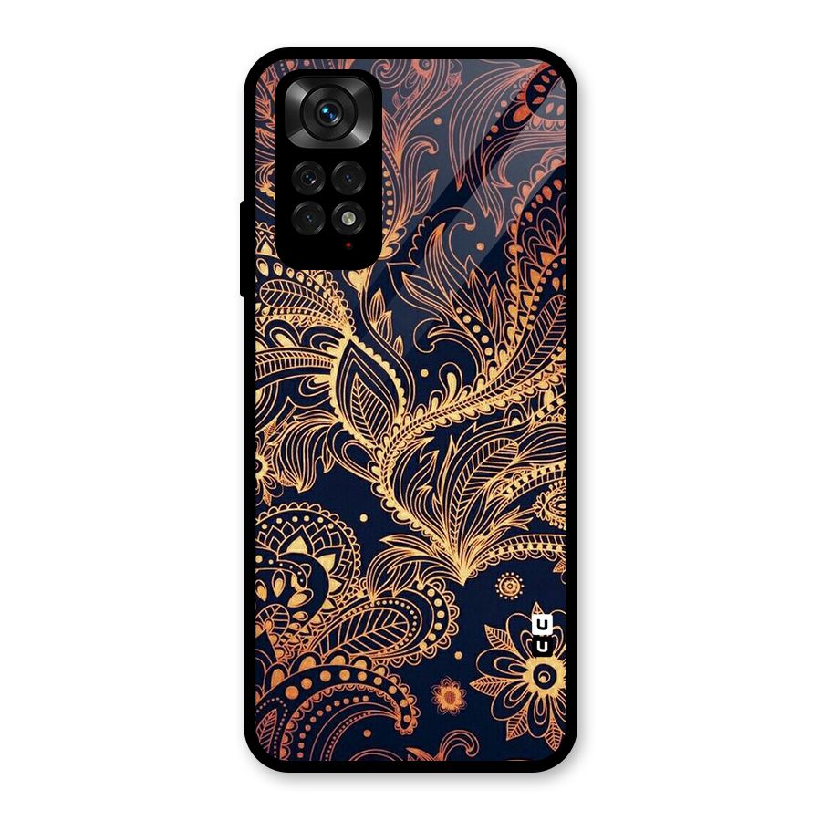 Classy Golden Leafy Design Glass Back Case for Redmi Note 11S