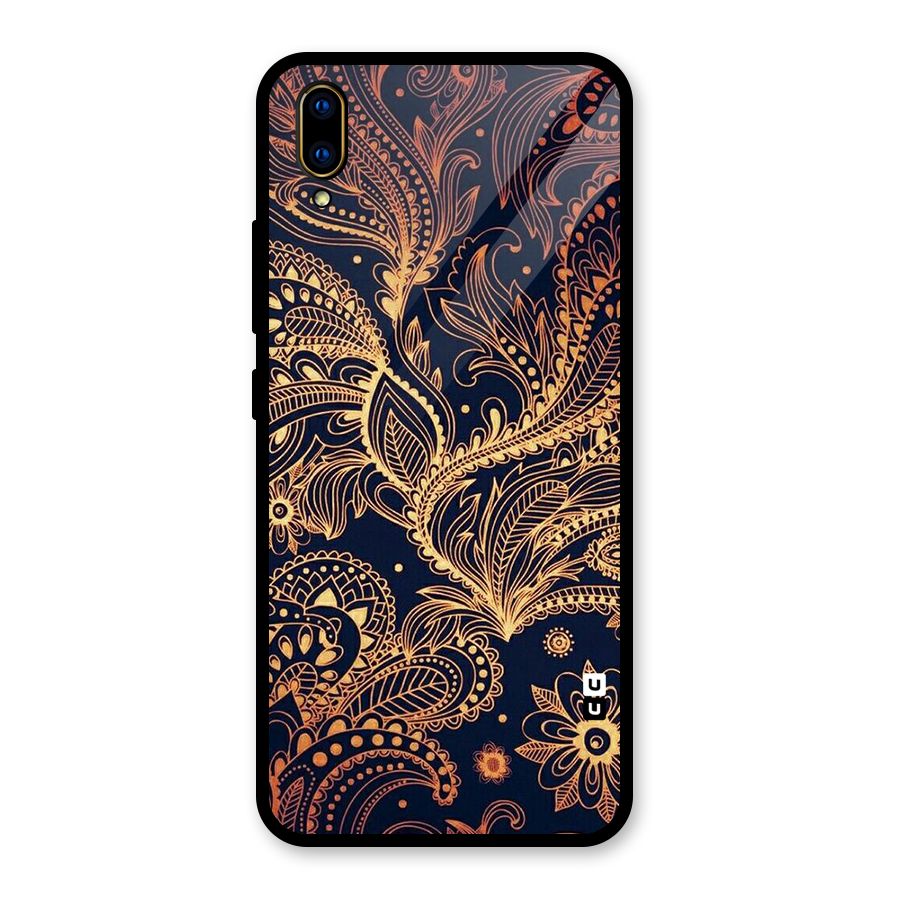 Classy Golden Leafy Design Glass Back Case for Vivo V11 Pro