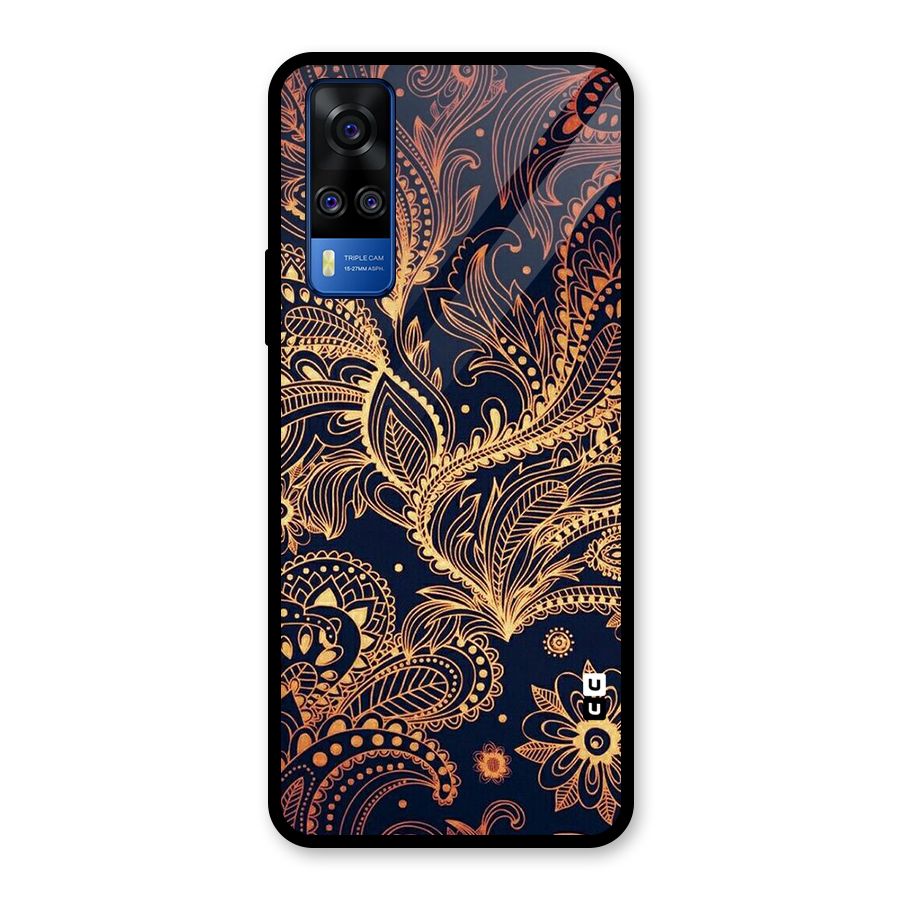 Classy Golden Leafy Design Glass Back Case for Vivo Y31