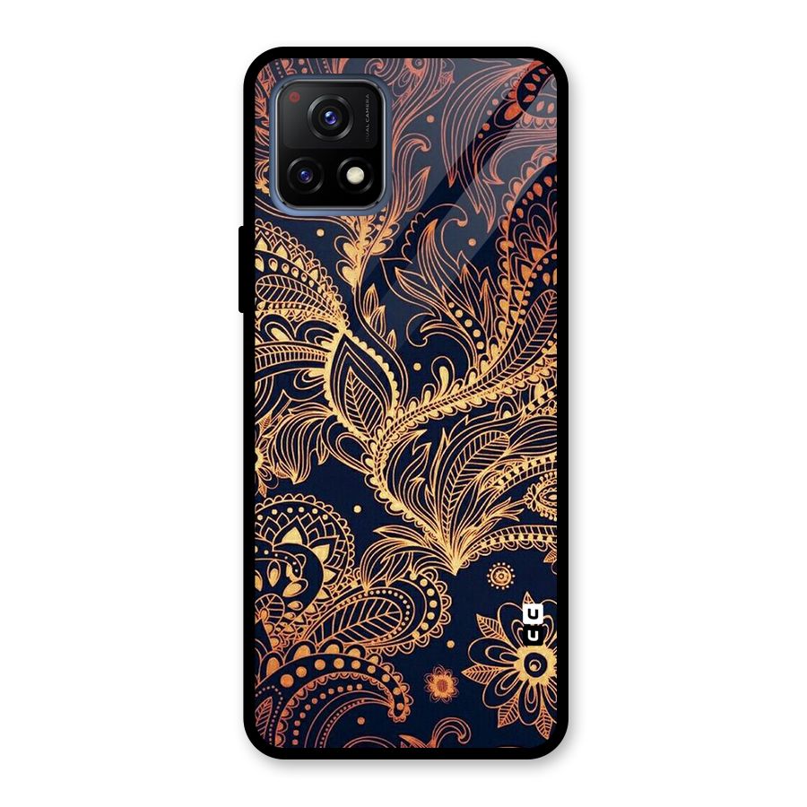Classy Golden Leafy Design Glass Back Case for Vivo Y72 5G