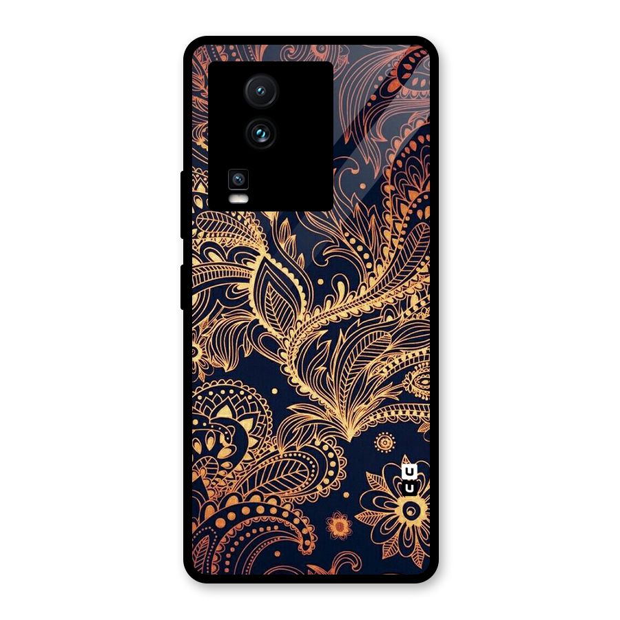 Classy Golden Leafy Design Glass Back Case for Vivo iQOO Neo 7 Pro