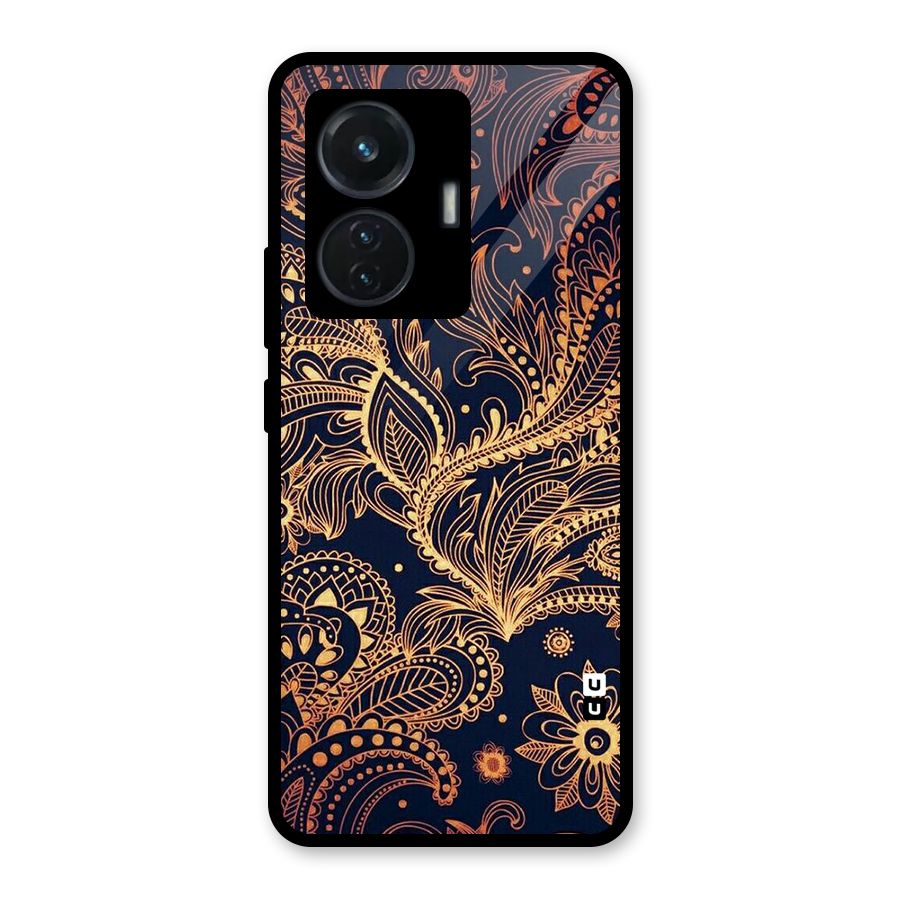 Classy Golden Leafy Design Glass Back Case for iQOO Z6 44W