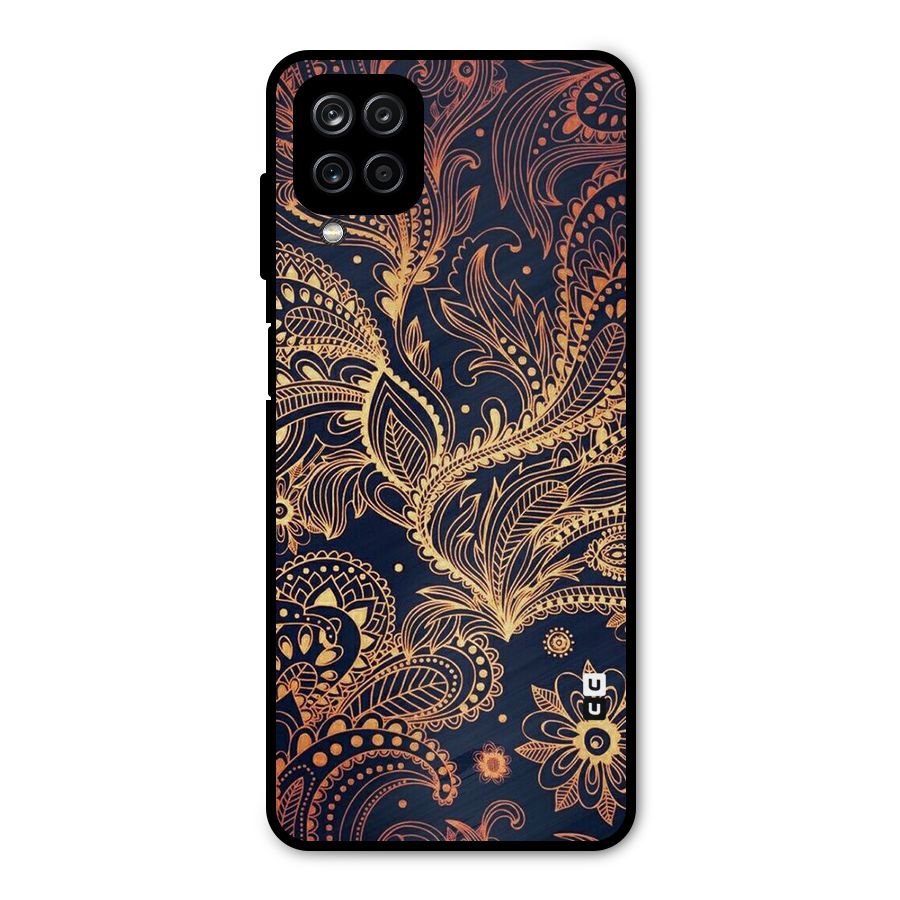 Classy Golden Leafy Design Metal Back Case for Galaxy A12