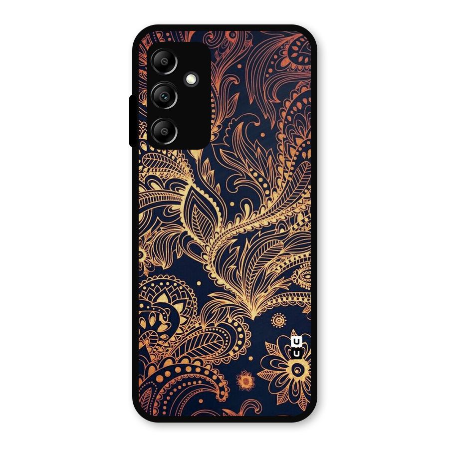 Classy Golden Leafy Design Metal Back Case for Galaxy A14 5G