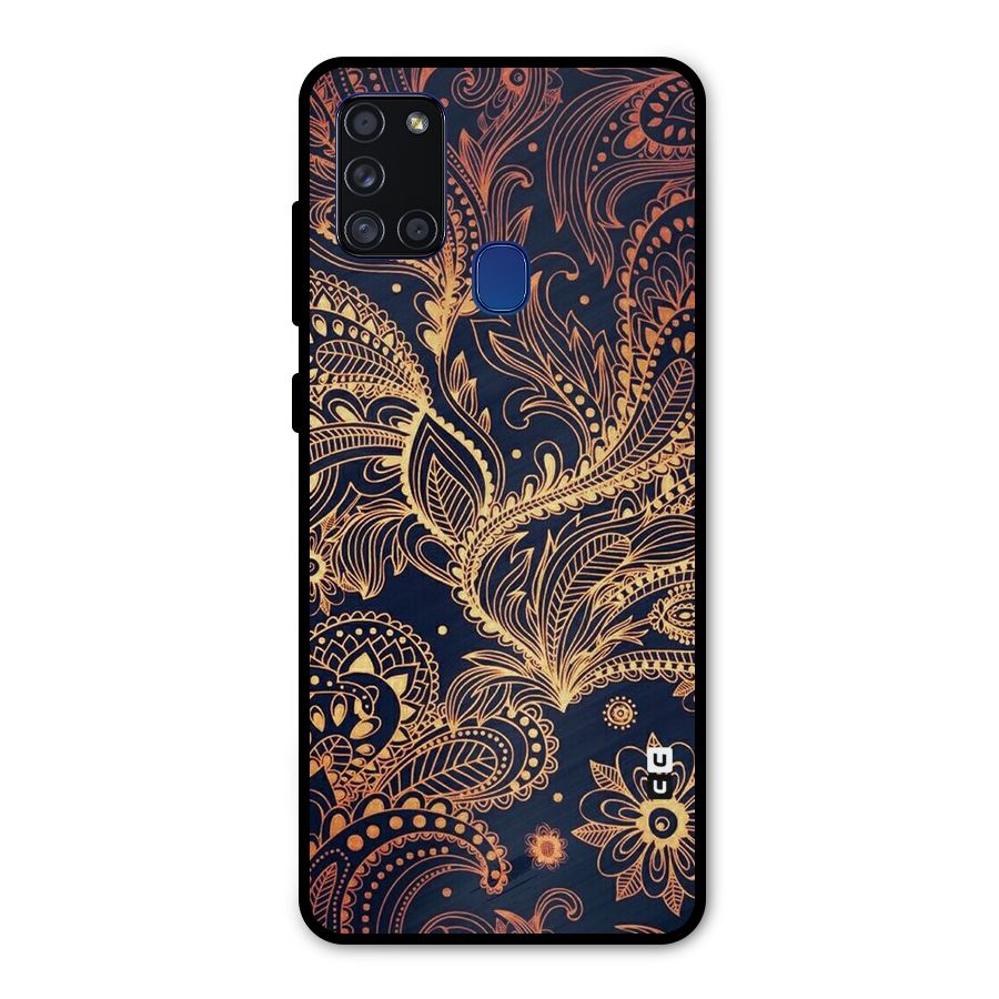 Classy Golden Leafy Design Metal Back Case for Galaxy A21s