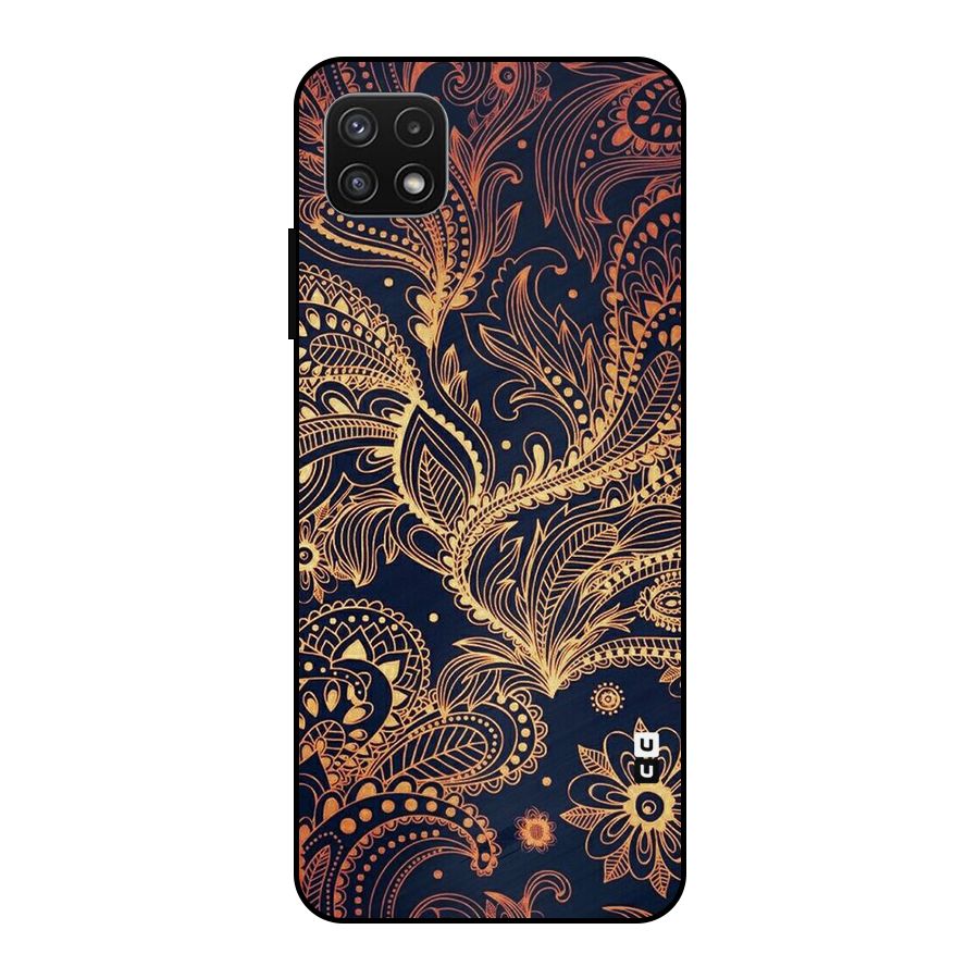 Classy Golden Leafy Design Metal Back Case for Galaxy A22 5G