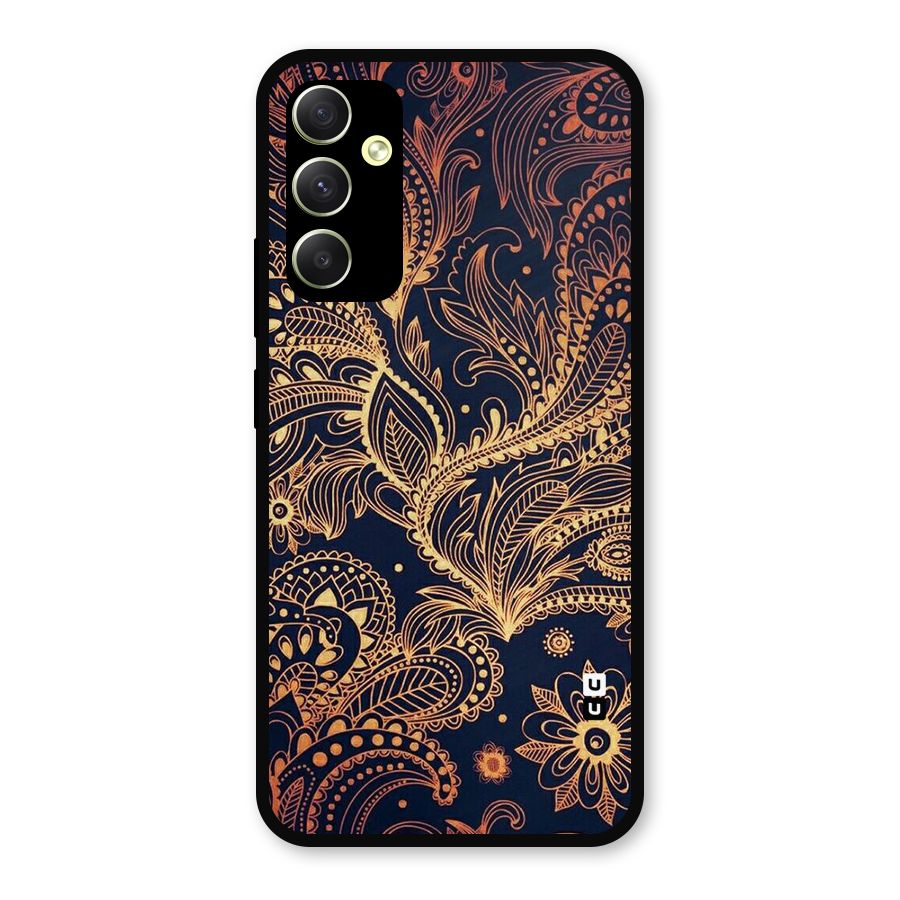 Classy Golden Leafy Design Metal Back Case for Galaxy A34