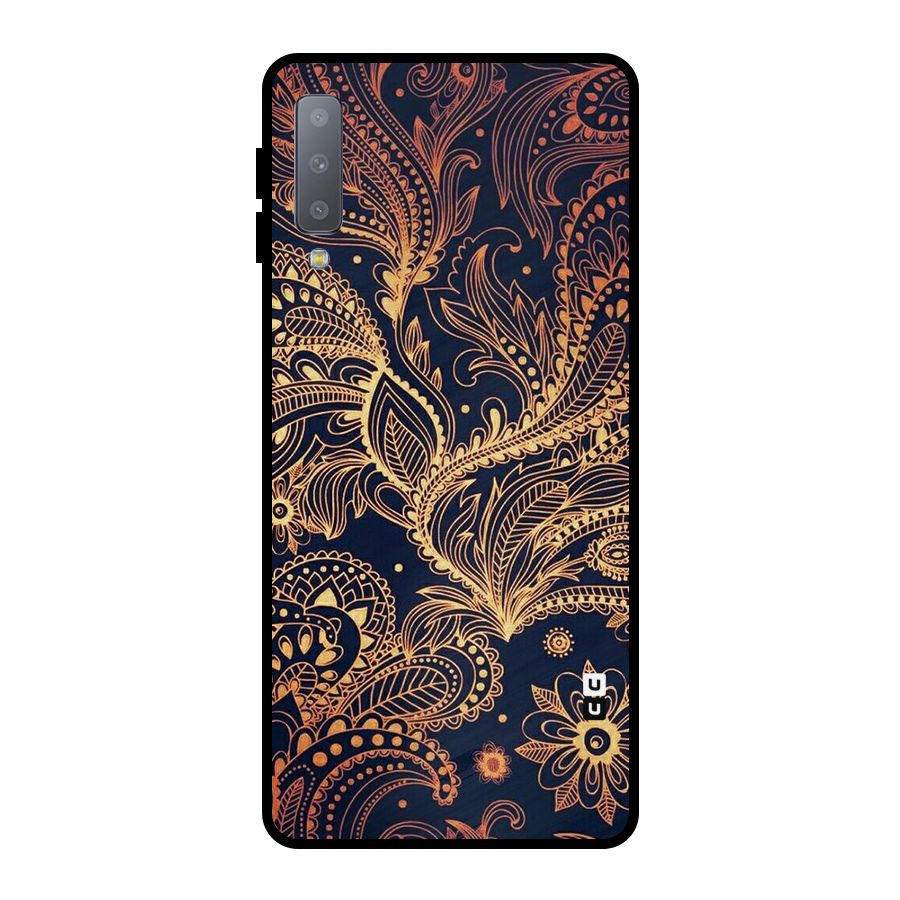 Classy Golden Leafy Design Metal Back Case for Galaxy A7 (2018)