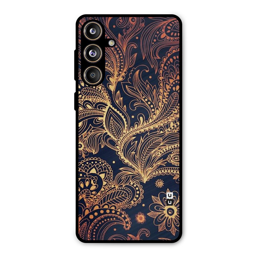 Classy Golden Leafy Design Metal Back Case for Galaxy F55