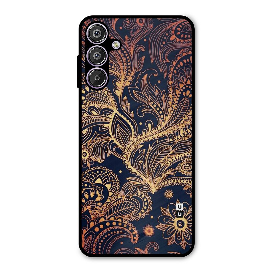 Classy Golden Leafy Design Metal Back Case for Galaxy M15