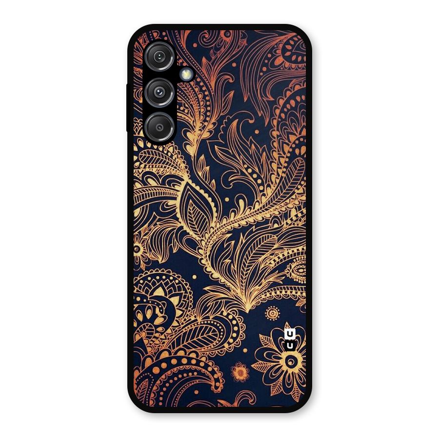 Classy Golden Leafy Design Metal Back Case for Galaxy M34 5G