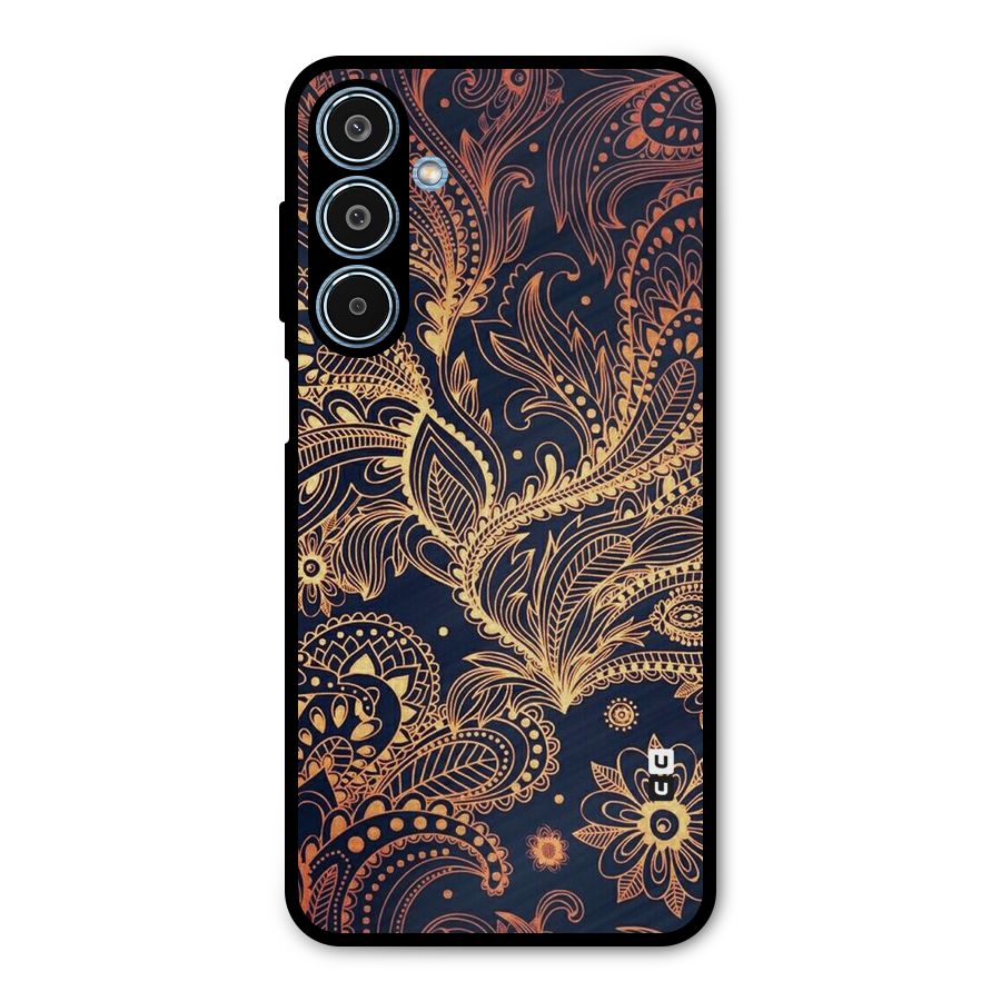 Classy Golden Leafy Design Metal Back Case for Galaxy M35