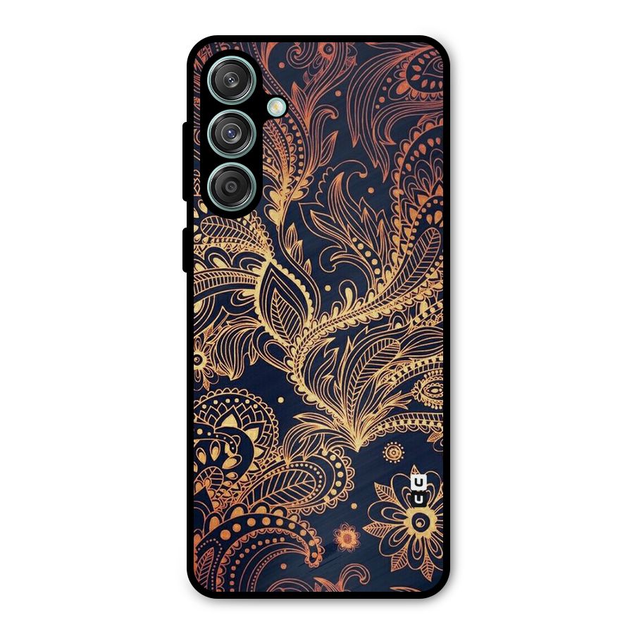 Classy Golden Leafy Design Metal Back Case for Galaxy M55 5G