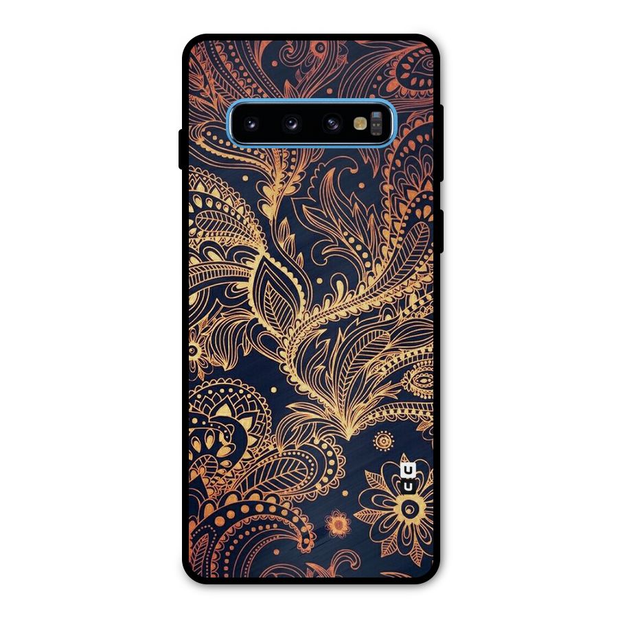Classy Golden Leafy Design Metal Back Case for Galaxy S10