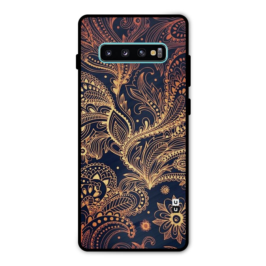 Classy Golden Leafy Design Metal Back Case for Galaxy S10 Plus