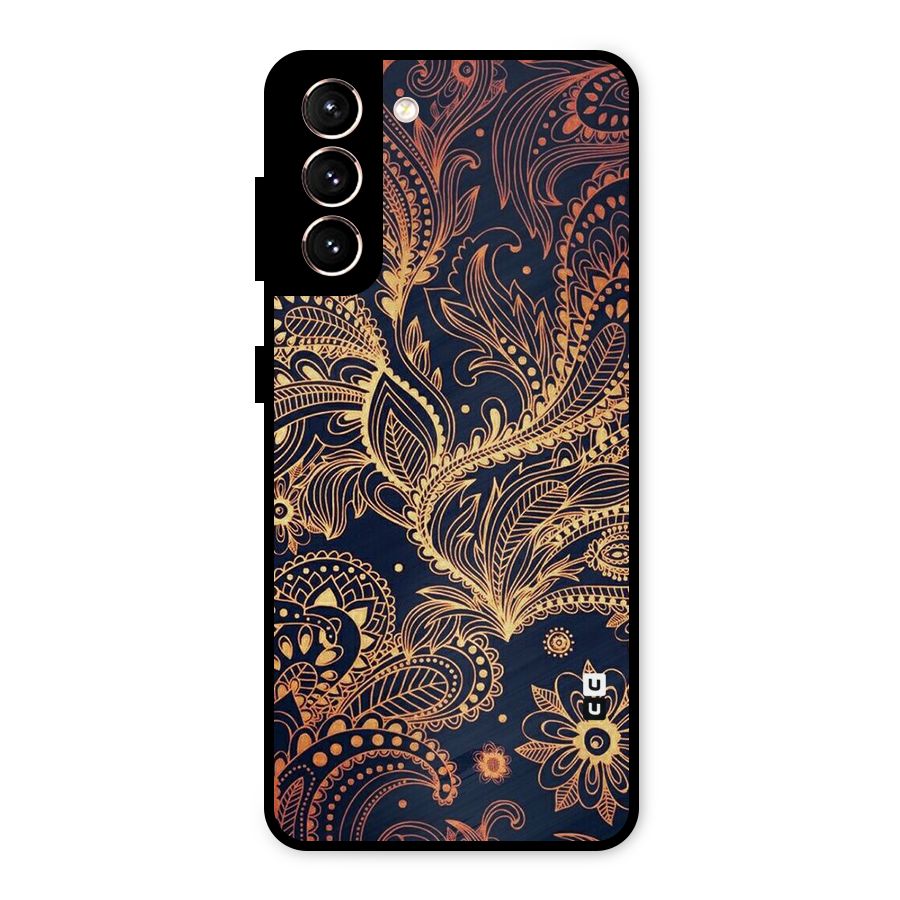 Classy Golden Leafy Design Metal Back Case for Galaxy S21 5G