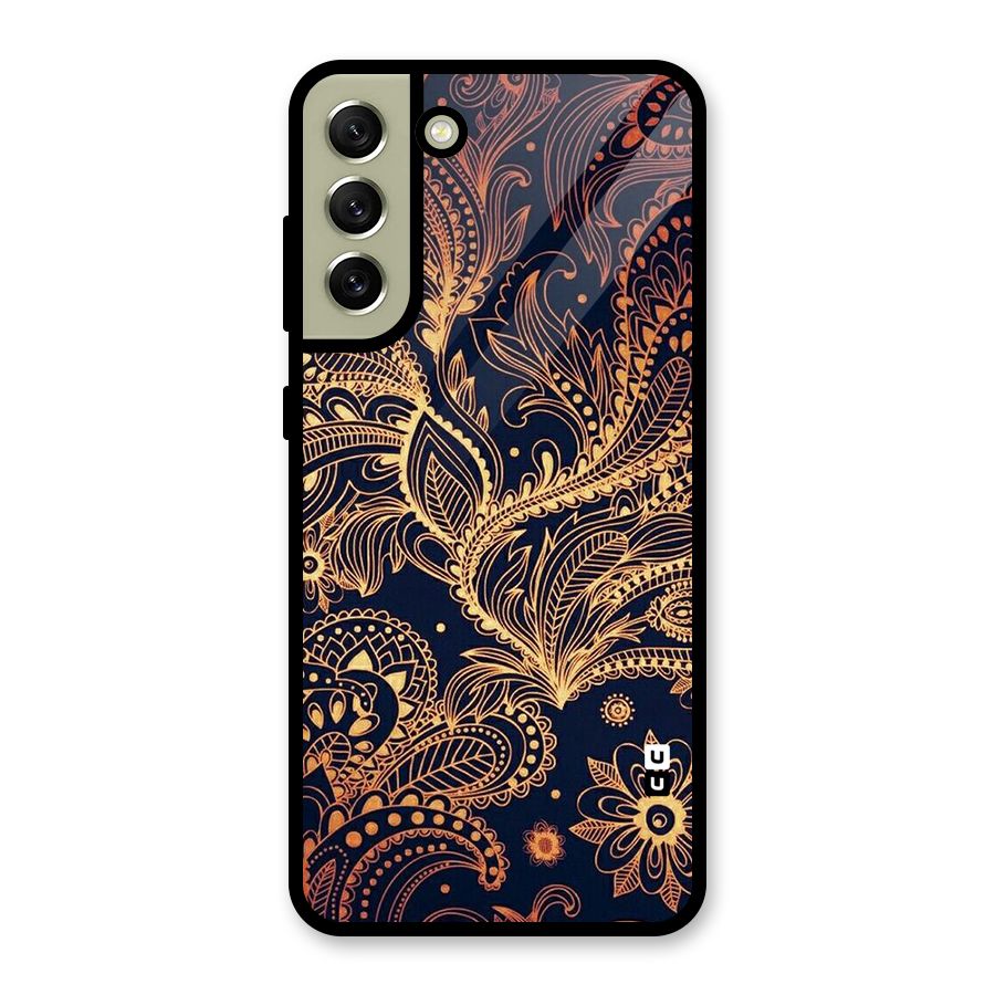 Classy Golden Leafy Design Metal Back Case for Galaxy S21 FE 5G (2023)
