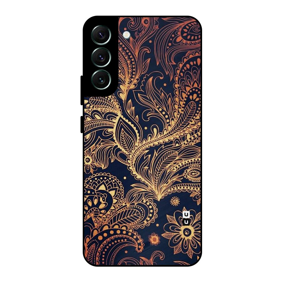 Classy Golden Leafy Design Metal Back Case for Galaxy S22 Plus 5G