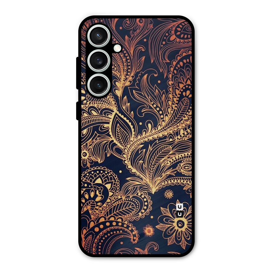 Classy Golden Leafy Design Metal Back Case for Galaxy S23 FE