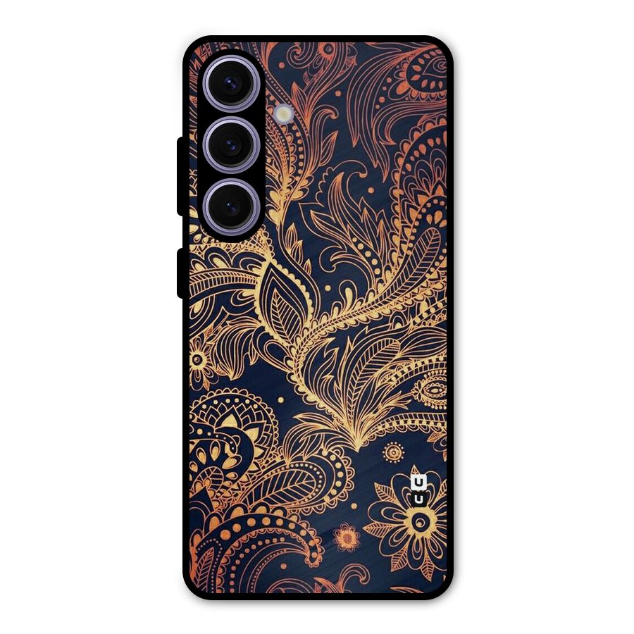 Classy Golden Leafy Design Metal Back Case for Galaxy S24