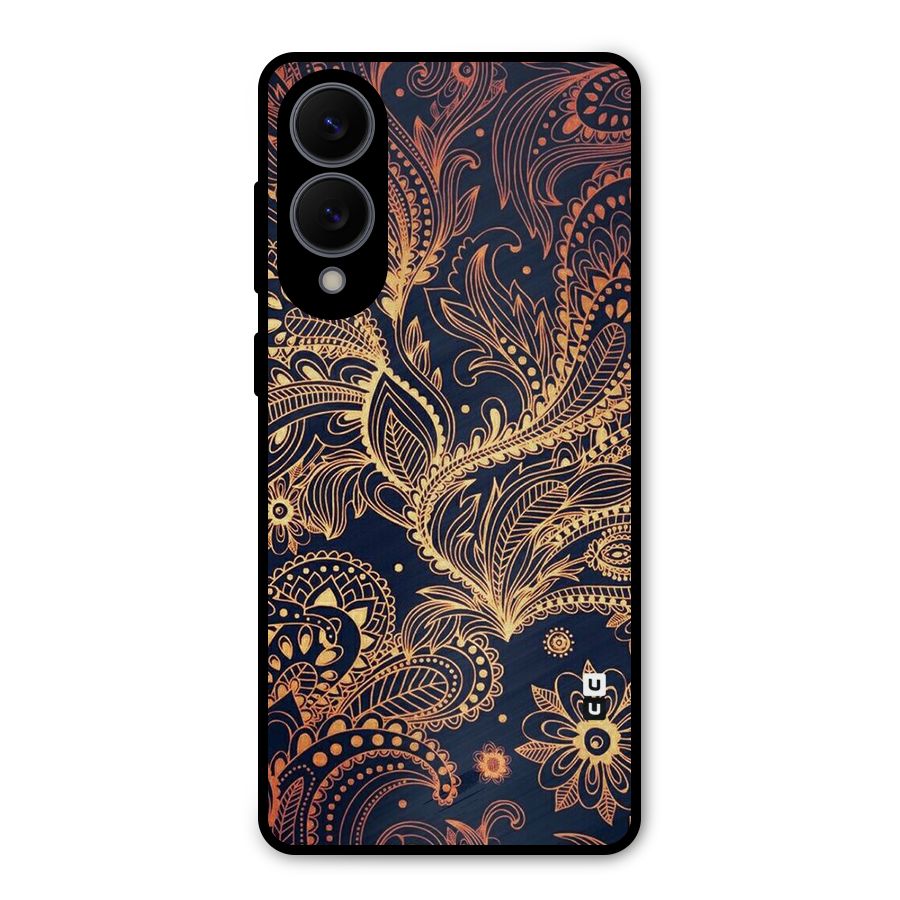 Classy Golden Leafy Design Metal Back Case for Galaxy S25 Edge