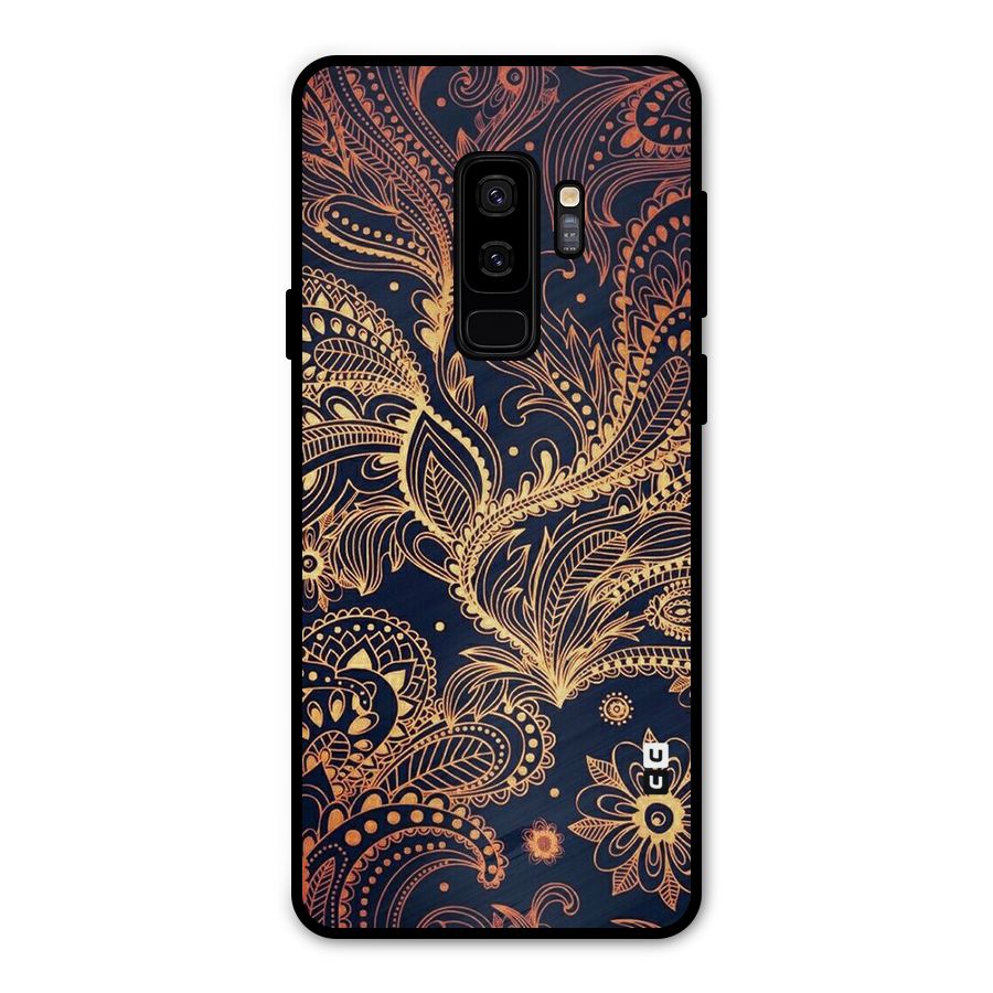 Classy Golden Leafy Design Metal Back Case for Galaxy S9 Plus
