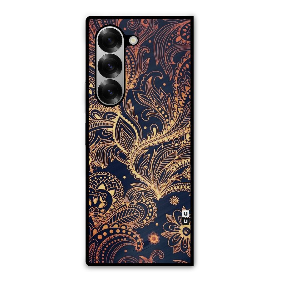 Classy Golden Leafy Design Metal Back Case for Galaxy Z Fold6