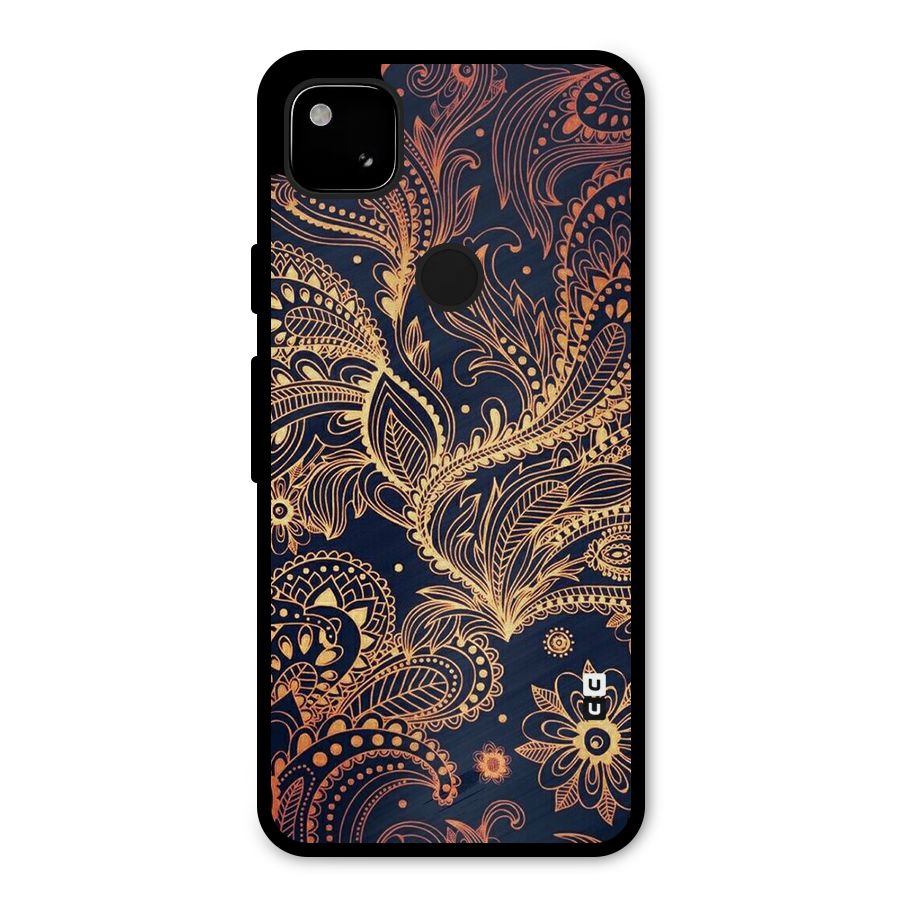 Classy Golden Leafy Design Metal Back Case for Google Pixel 4a