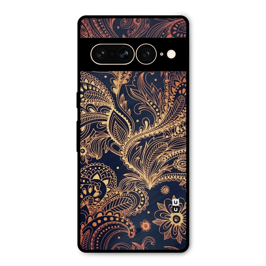 Classy Golden Leafy Design Metal Back Case for Google Pixel 7 Pro